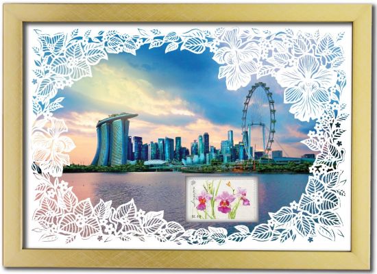 Singapore Flowers Collection II - Marina Bay Skyline with laser cut flowers Artprint (Framed) (CSSF2FM3)