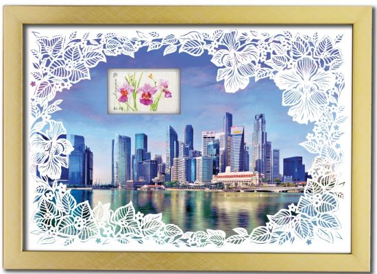 Singapore Flowers Collection II - Singapore City Skyline with laser cut flowers Artprint (Framed) (CSSF2FM1)