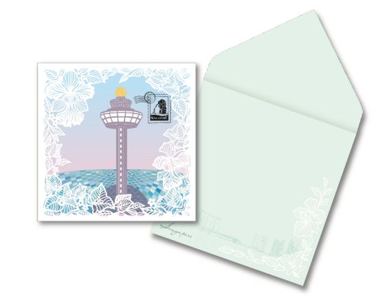 Singapore Flowers Collection II - Changi Airport Tower with laser cut flowers Greeting Card (CSSF2GC1)
