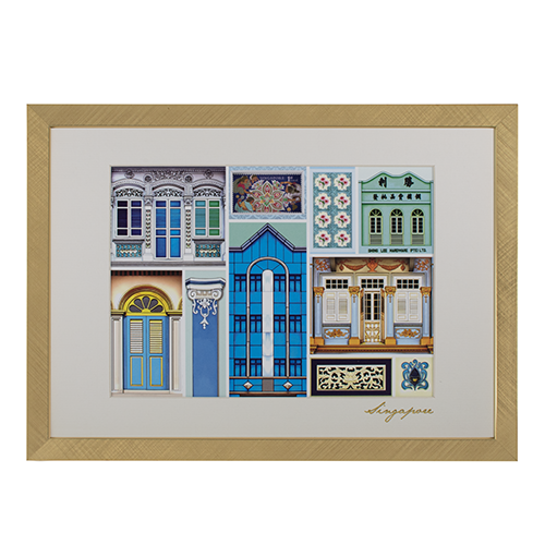 Colorful Culture of Singapore Collection -Shophouses Artprint, Blue (Framed) (CSCCSAF2)