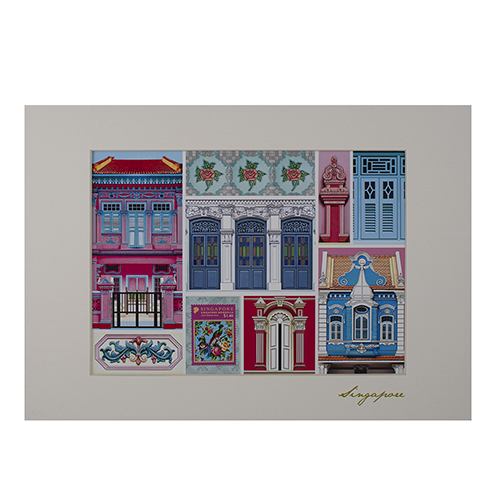 Colorful Culture of Singapore Collection -Shophouses Artprint, Pink (CSCCSSA1)
