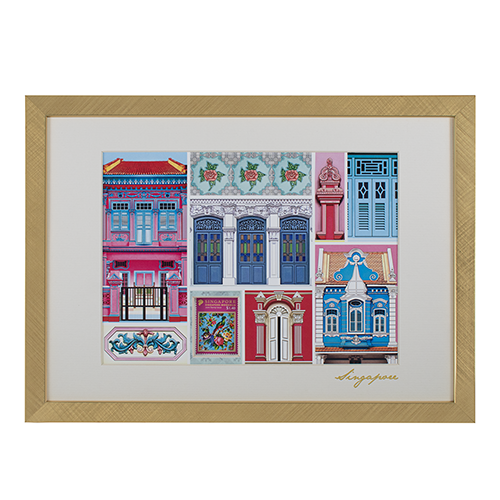 Colorful Culture of Singapore Collection -Shophouses Artprint, Pink (Framed) (CSCCSAF1)