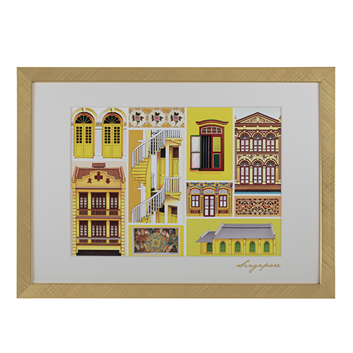 Colorful Culture of Singapore Collection -Shophouses Artprint, Yellow (Framed) (CSCCSAF3)