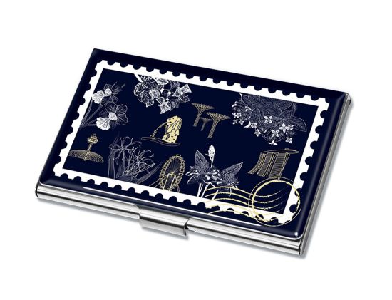 Singapore Flowers Collection II - Singapore Icons with flowers Name Card Holder (Navy) (CSSF2CH3)