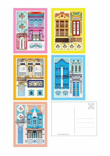 Colorful Culture of Singapore Collection - Colorful Shophouses Postcard set of 5 Design (CSCCSSP6)