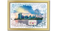 Singapore Flowers Collection II - Marina Bay Skyline with laser cut flowers Artprint (Framed) (CSSF2FM3)