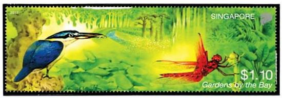 City in a Garden II Collection - Gardens By the Bay Stamp Magnet (Dragonfly & Kingfisher Lake)  (CSCOV009)
