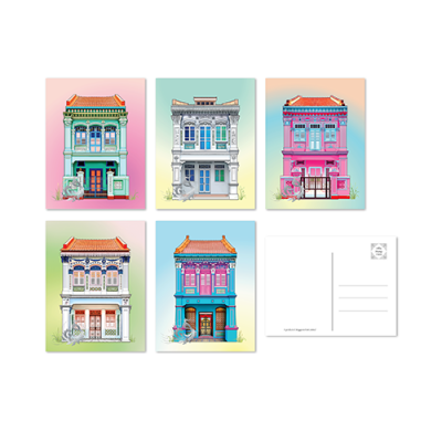 Colourful Culture of Singapore Collection - Shophouses Postcard II Set of 5 Design (CSCOSPSE)
