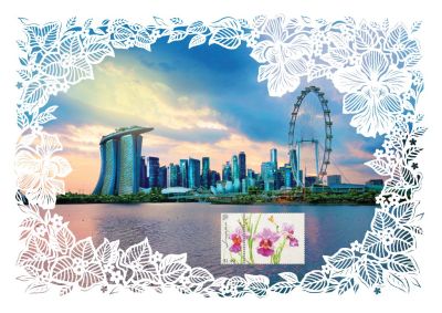 Singapore Flowers Collection II - Marina Bay Skyline with laser cut flowers Artprint (CSSF2PF3)