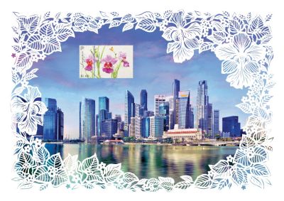 Singapore Flowers Collection II - Singapore City Skyline with laser cut flowers Artprint (CSSF2PF1)